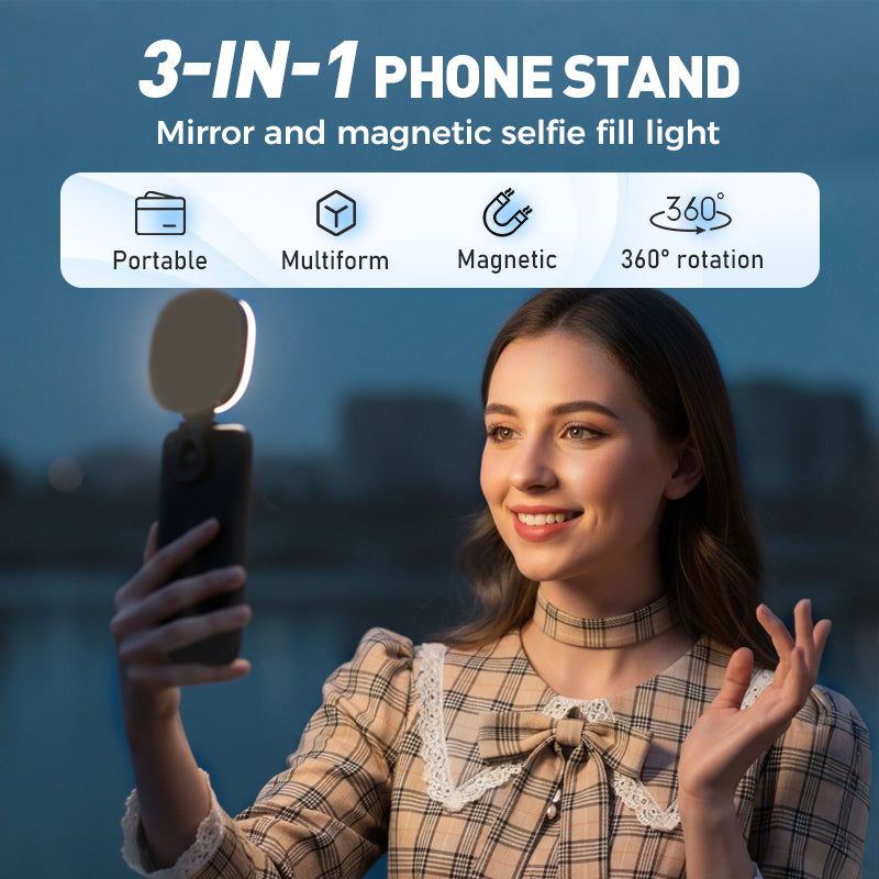 3-in-1 Selfie Light with Mirror and Smartphone Holder