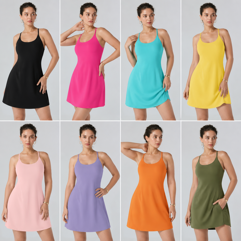 VerveStride™ – Backless Athletic Dress with Built-In Shorts & Side Pockets