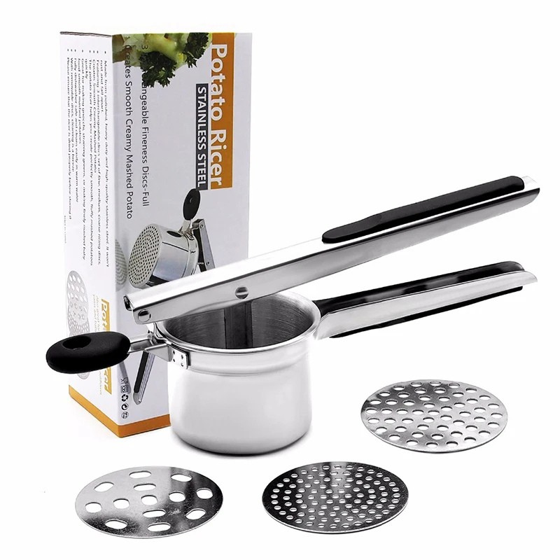 Stainless Steel Potato Masher with 3 Discs for Different Textures