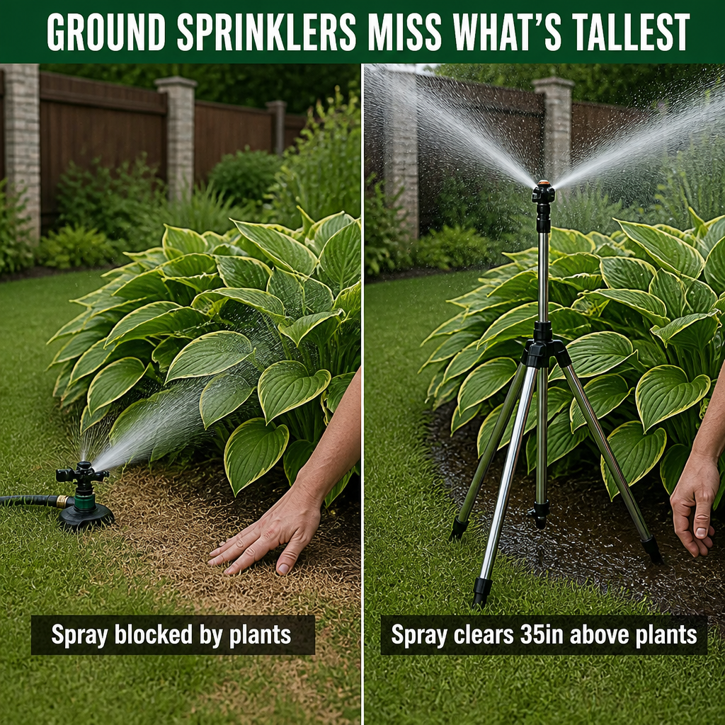HydraMist™ — Lift Your Sprinkler Above the Plants and Cover Every Corner