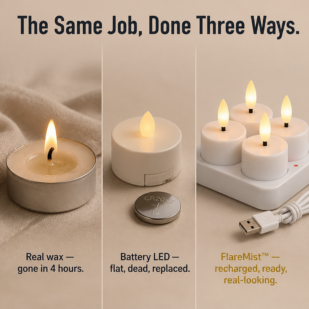 FlareMist™ — Recharge Twelve Real-Looking Flames in One Quick Plug-In