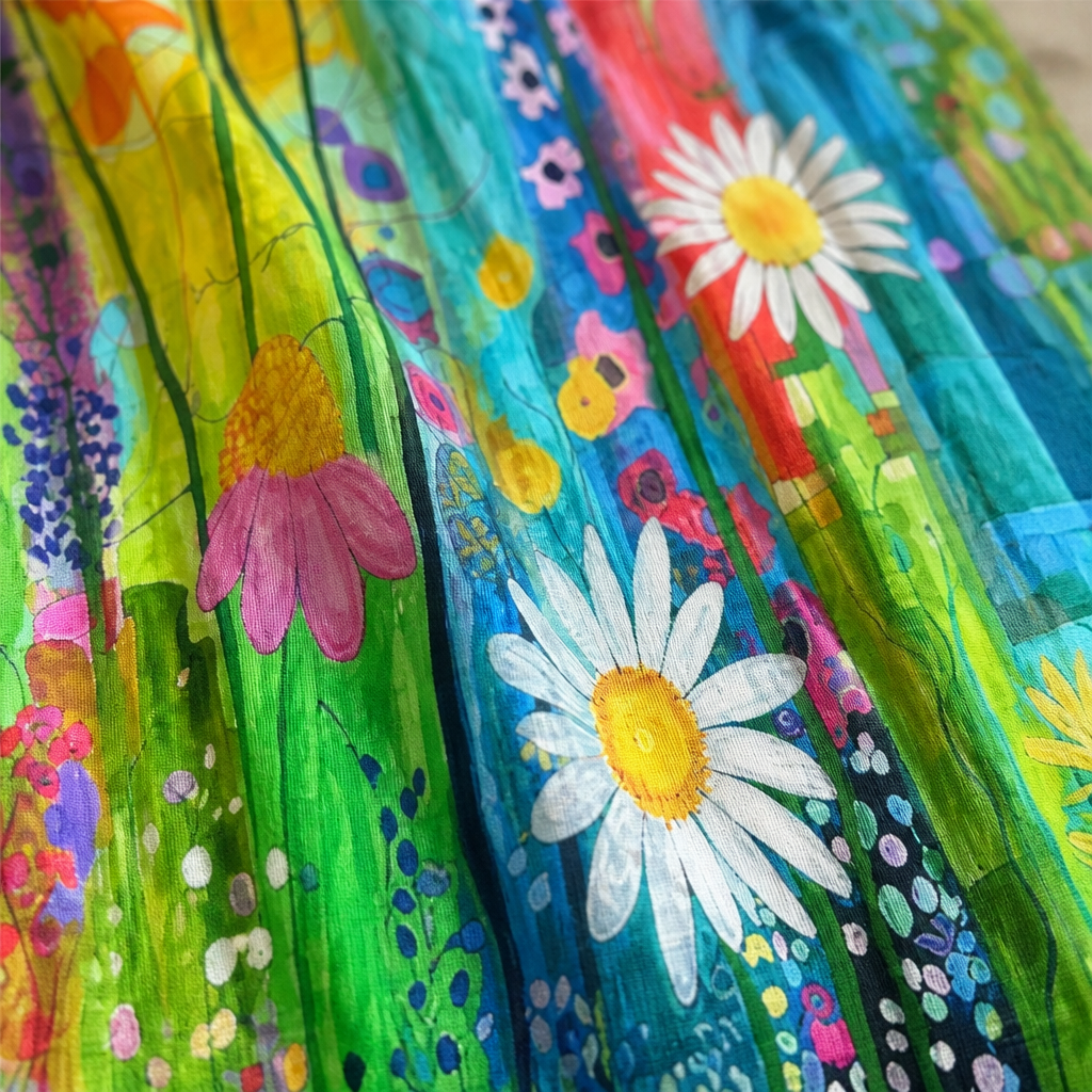 LuminaLuxe™ – Hand-Painted Floral Sleeveless A-Line Dress