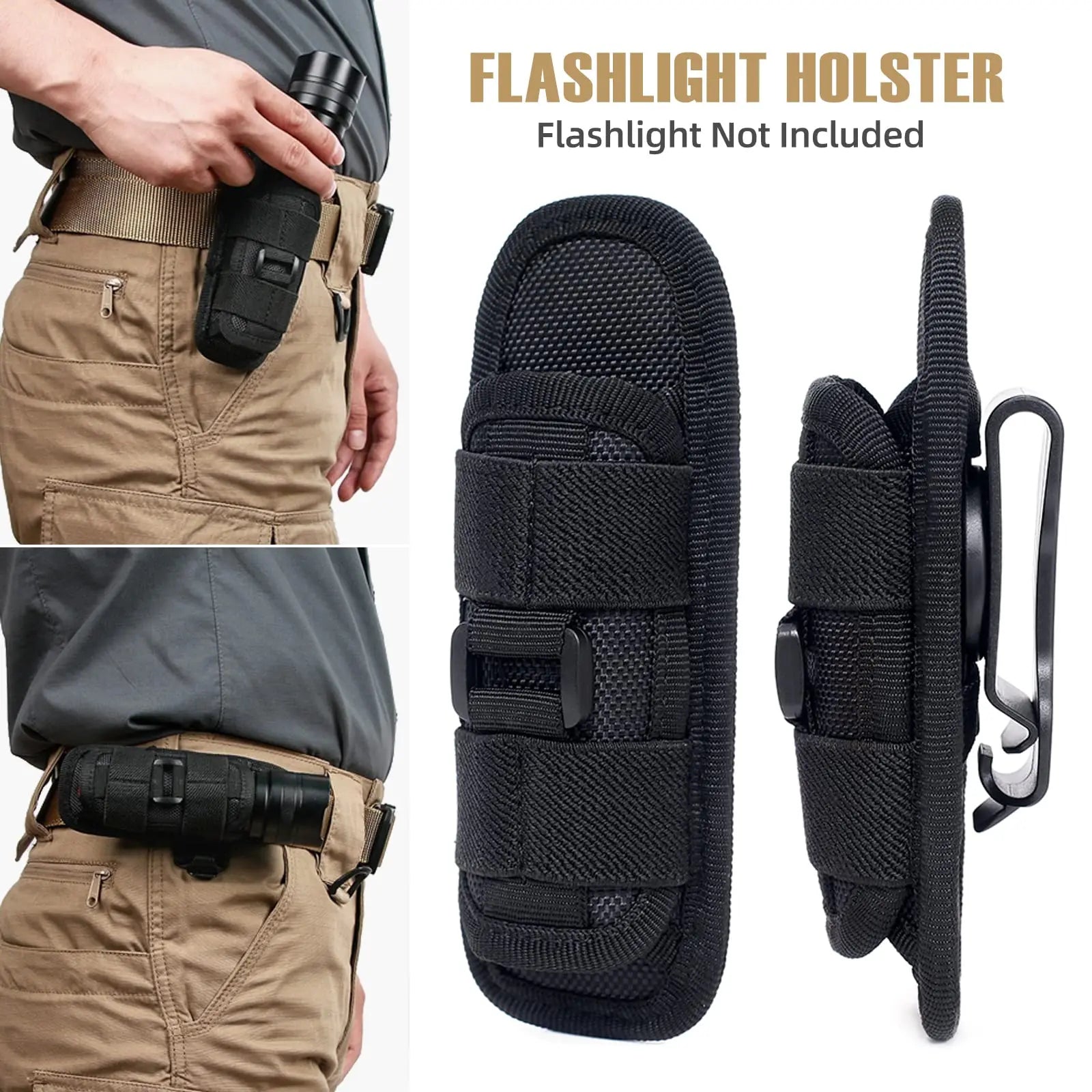 360° Rotating Belt Clip Holster for Tactical Flashlight Pouch