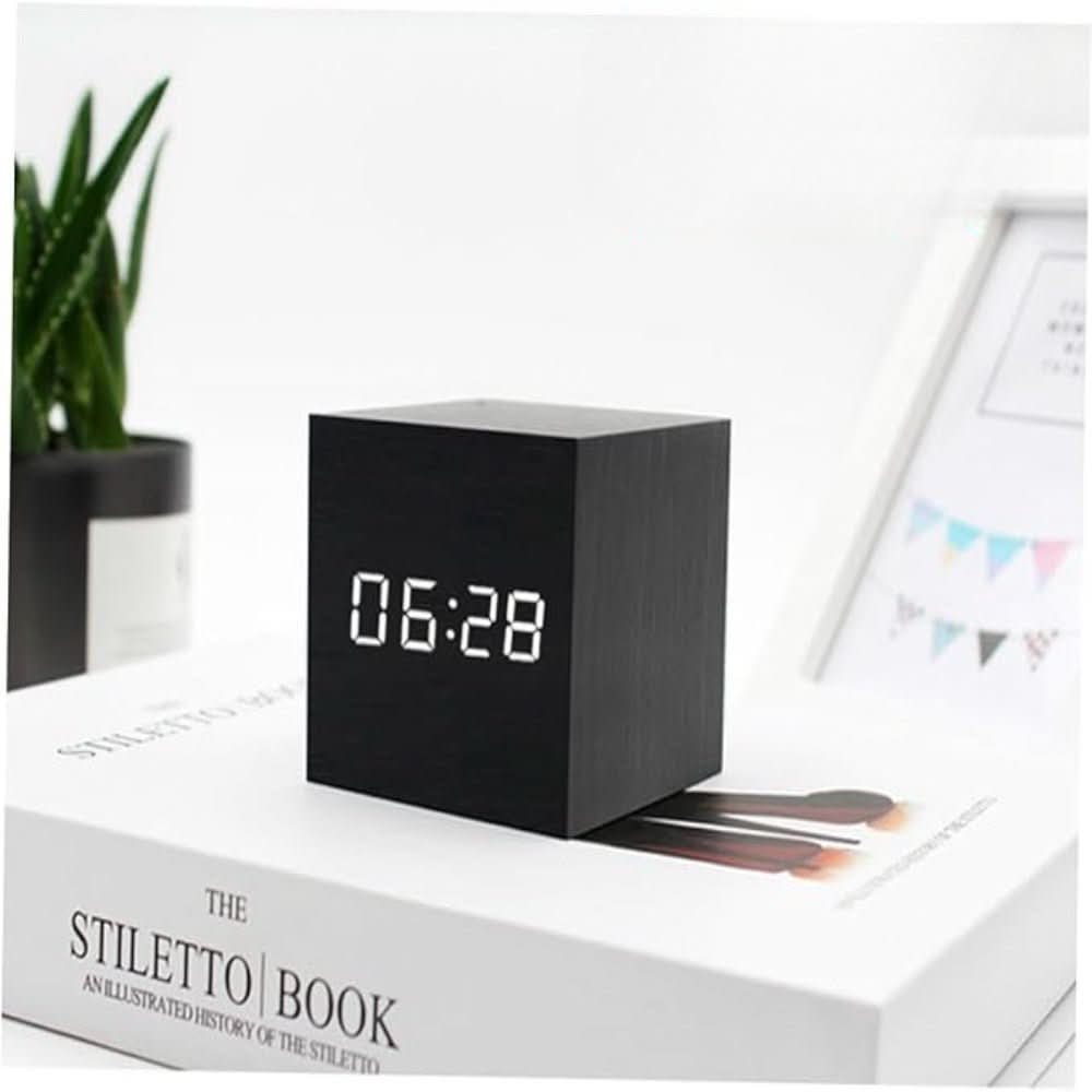 Minimalist LED Alarm Clock Displaying Time, Date, and Temperature