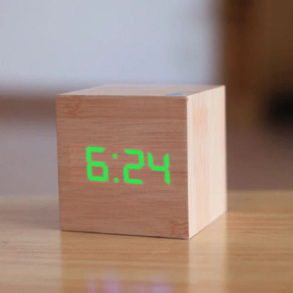 Minimalist LED Alarm Clock Displaying Time, Date, and Temperature