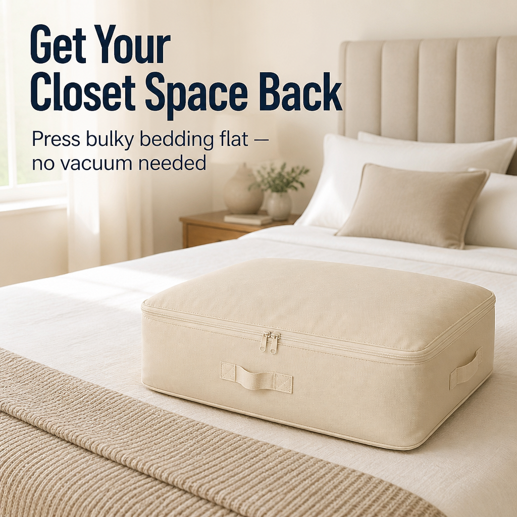 SpaceVibe™ — Press Bulky Bedding Flat and Get Your Closet Space Back