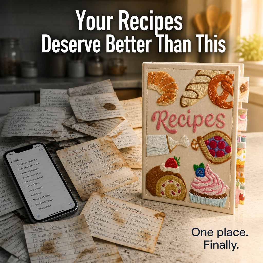SavoraCraft™ — Stitch Your Family Recipes Into a Keepsake Worth Passing Down