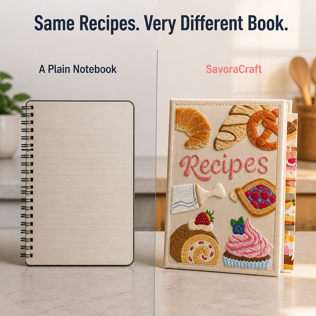SavoraCraft™ — Stitch Your Family Recipes Into a Keepsake Worth Passing Down