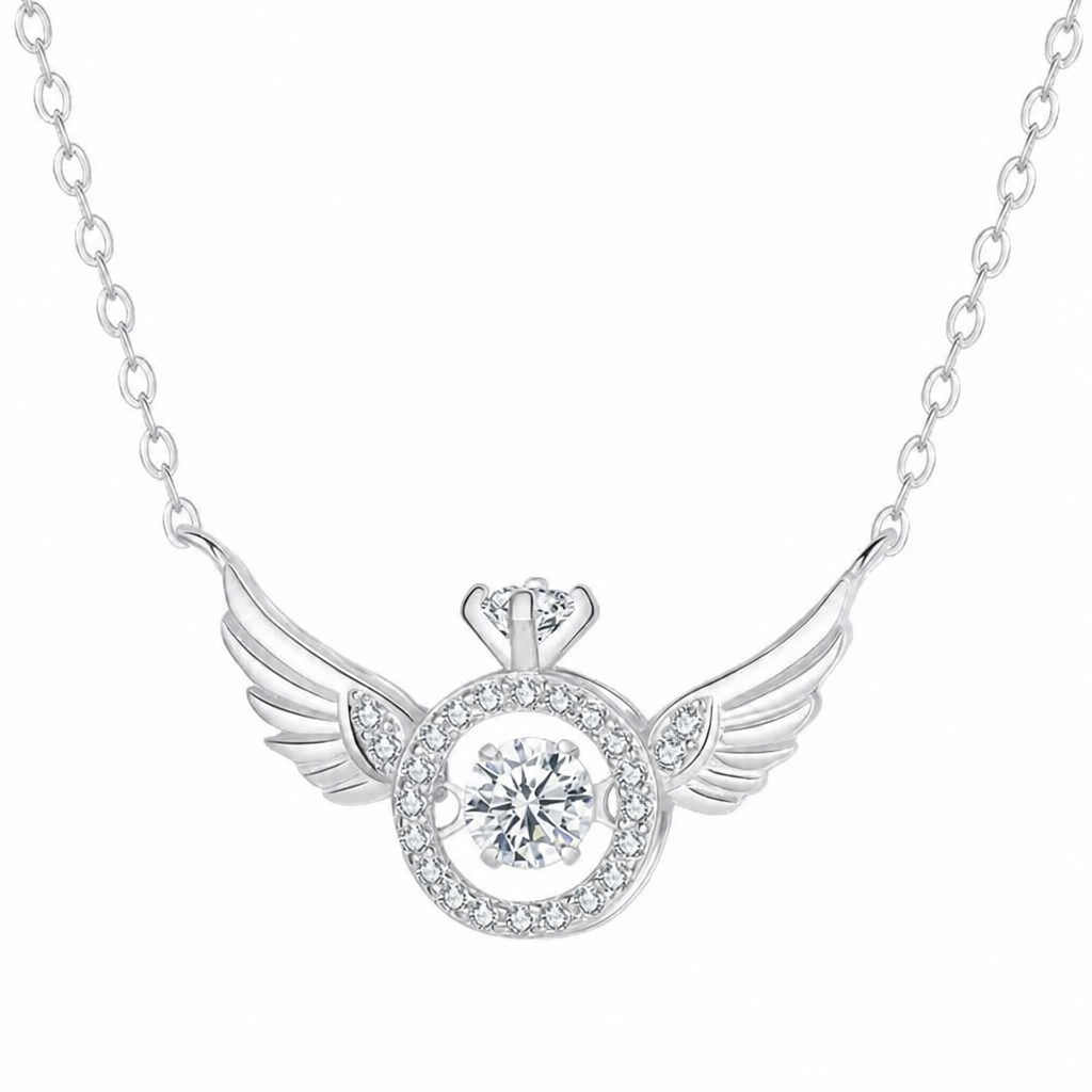 RadiantRise™ – Dainty Angel Wing Necklace with Floating Sparkle Stone