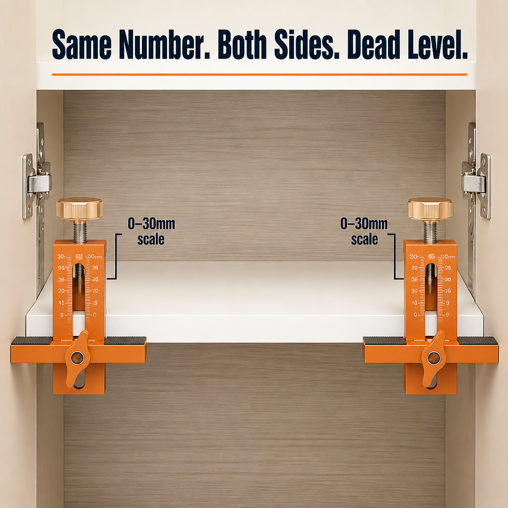 TrueAlign™ — Hang Cabinet Doors Dead Level the First Time, Solo