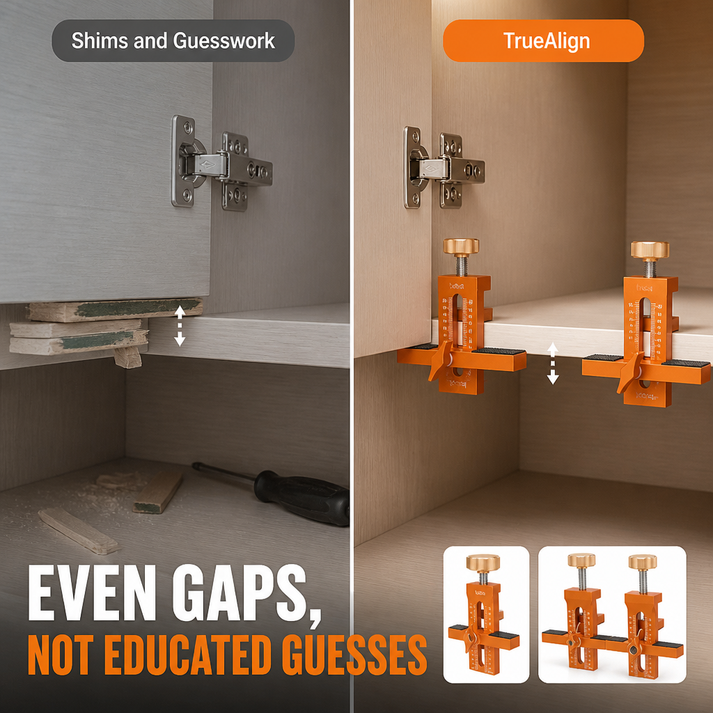 TrueAlign™ — Hang Cabinet Doors Dead Level the First Time, Solo