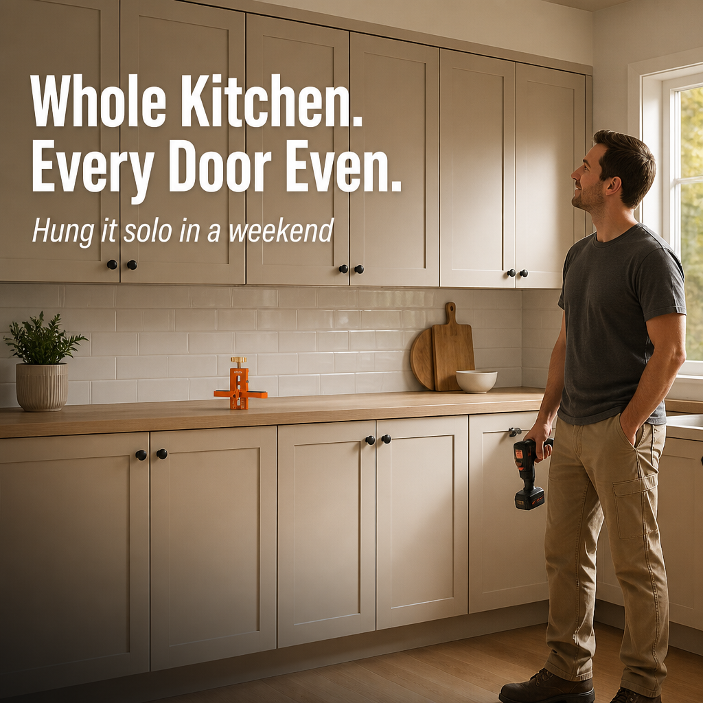 TrueAlign™ — Hang Cabinet Doors Dead Level the First Time, Solo