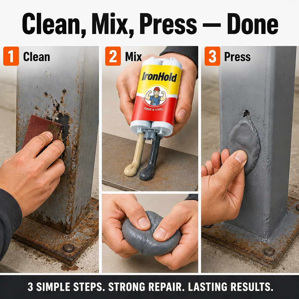 IronHold™ — Patch Cracks, Holes & Snapped Metal Without Calling a Plumber