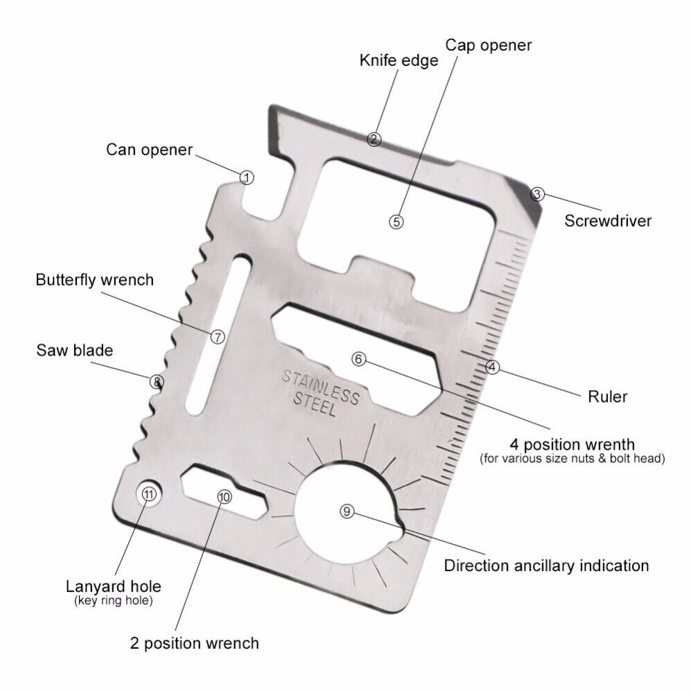 Multi-Tool Credit Card Survival Tool with 11 Functions