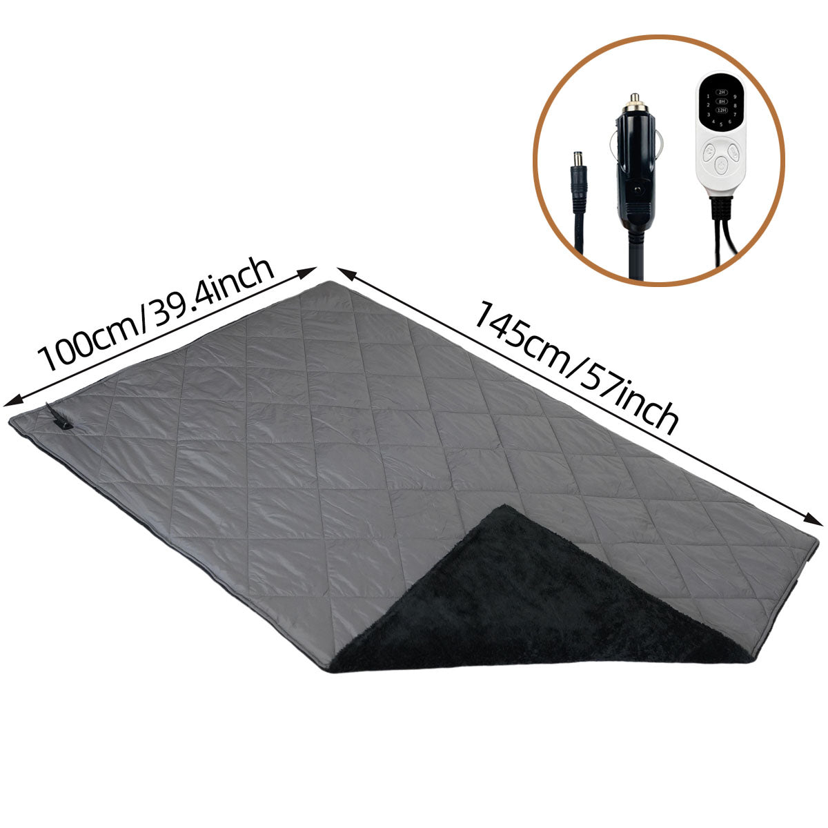 Portable 12V Heated Blanket for Car Travel with USB Connection
