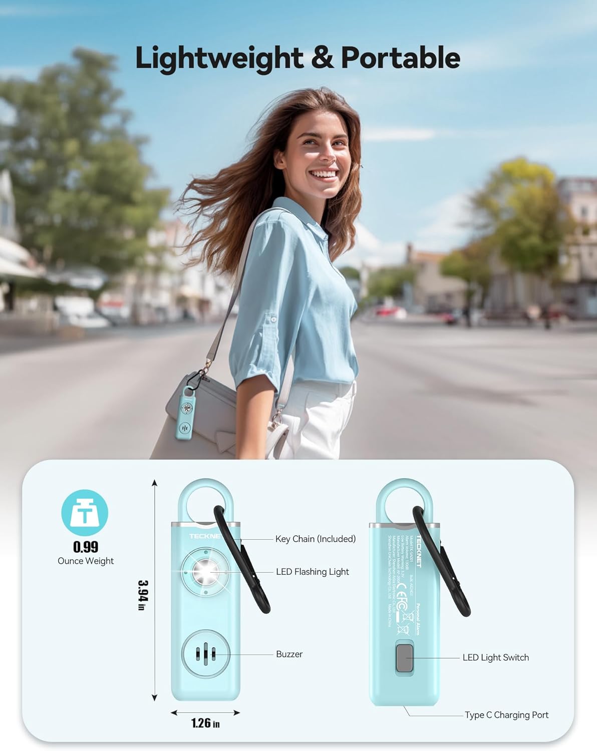 Rechargeable Keychain Safety Alarm – 130dB Personal Alert Device
