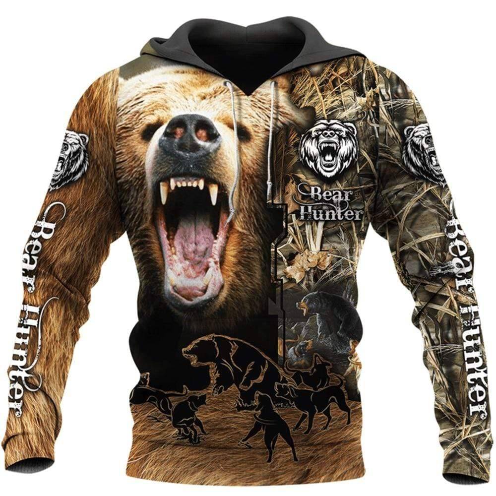 Hunting Hoodie and Sweatshirt with 3D Camouflage Bear Design