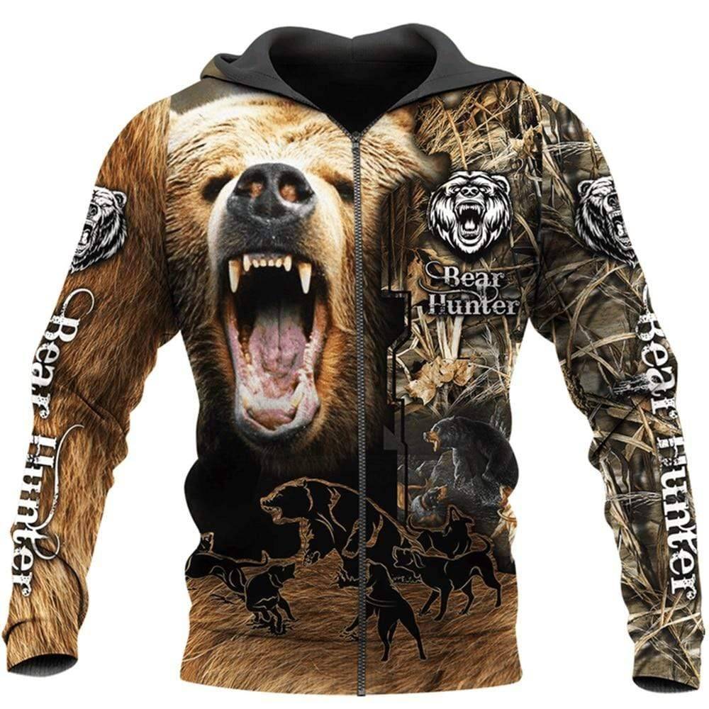 Hunting Hoodie and Sweatshirt with 3D Camouflage Bear Design