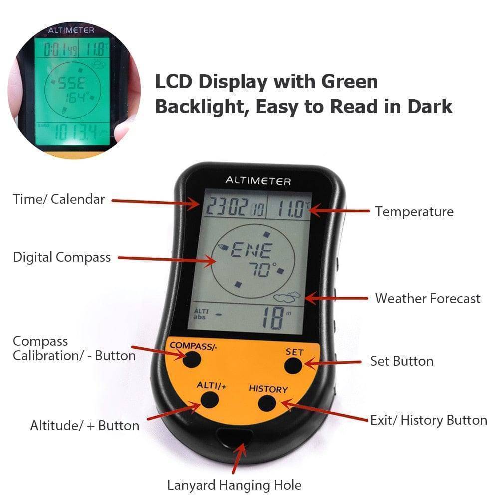 Digital Altimeter with Barometer, Compass, and 8 Functions