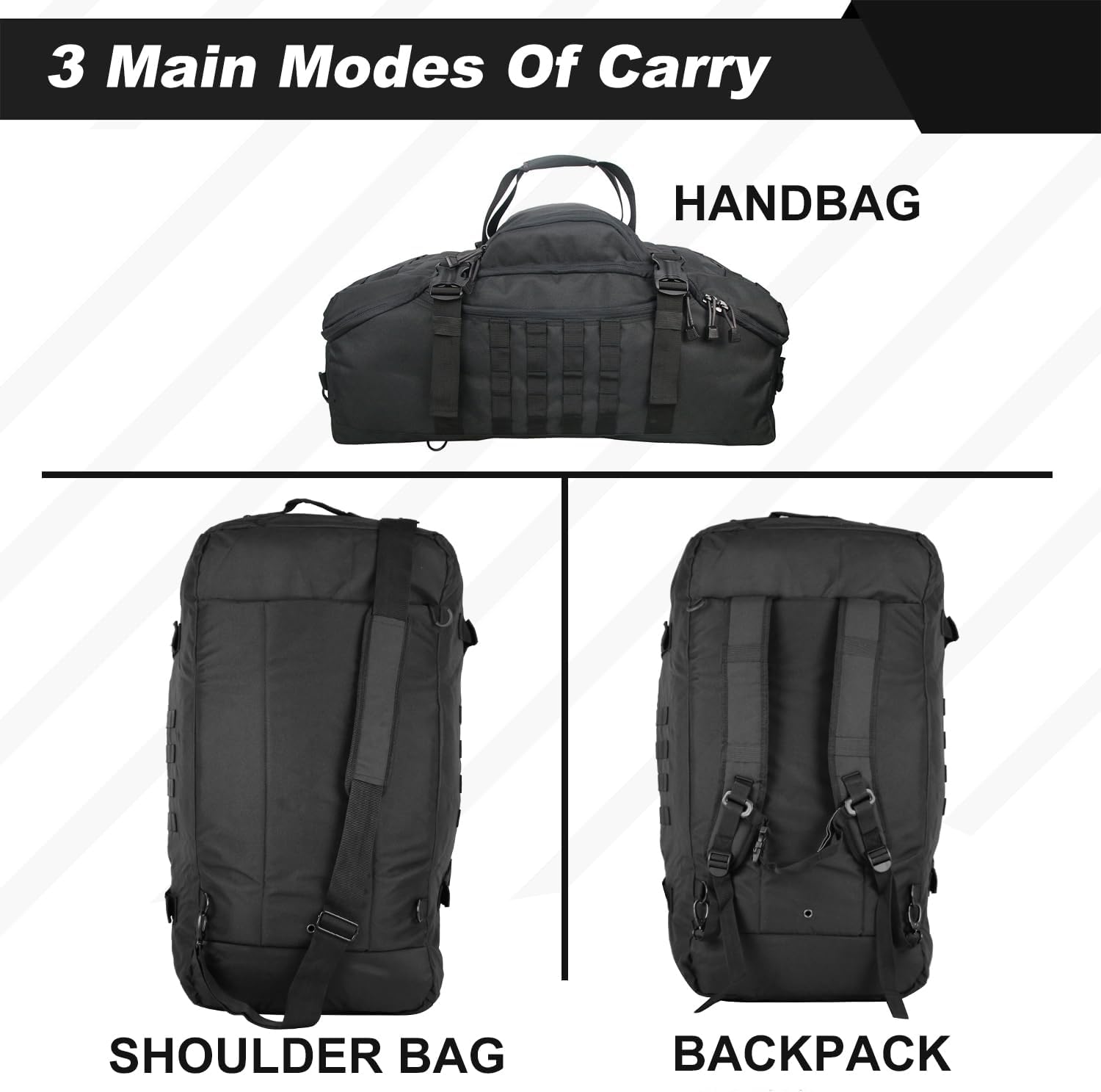 Waterproof Military Duffel Backpack - 3-in-1 Travel Gym Bag