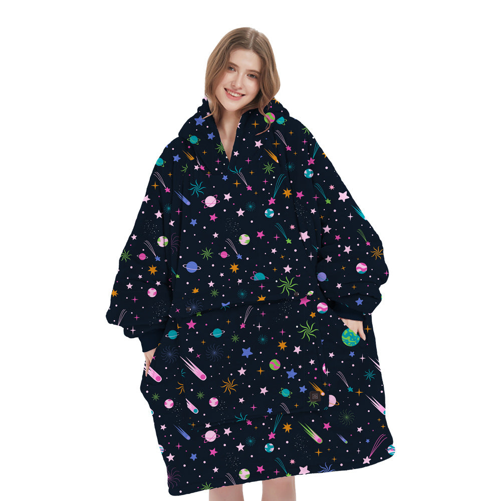 Flannel Hoodie Blanket with Cordless Heating Feature