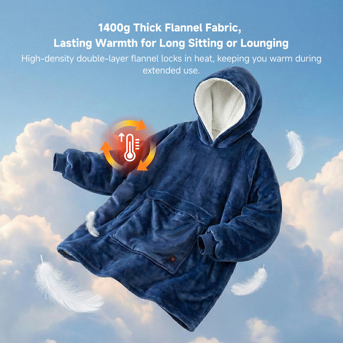 Flannel Hoodie Blanket with Cordless Heating Feature