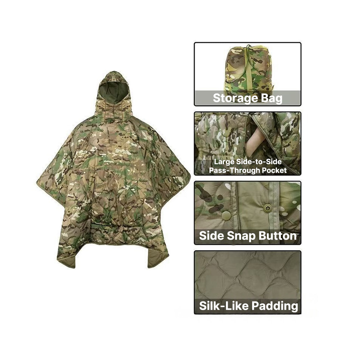 Camouflage Insulated Poncho for Outdoor Wear