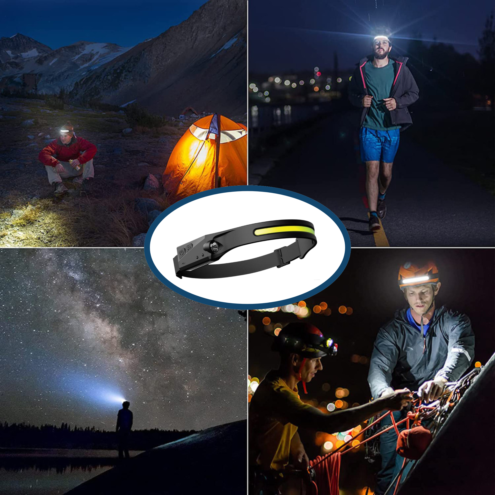 Sensor-Activated LED Headlamp with Broad Beam