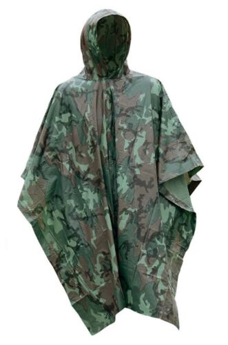 Hooded Rain Poncho in Military Design