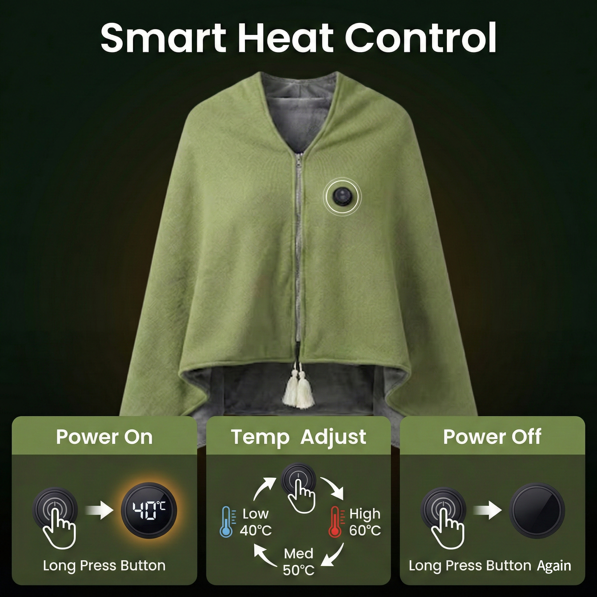 Electric Heated Shawl Blanket with USB for Portability
