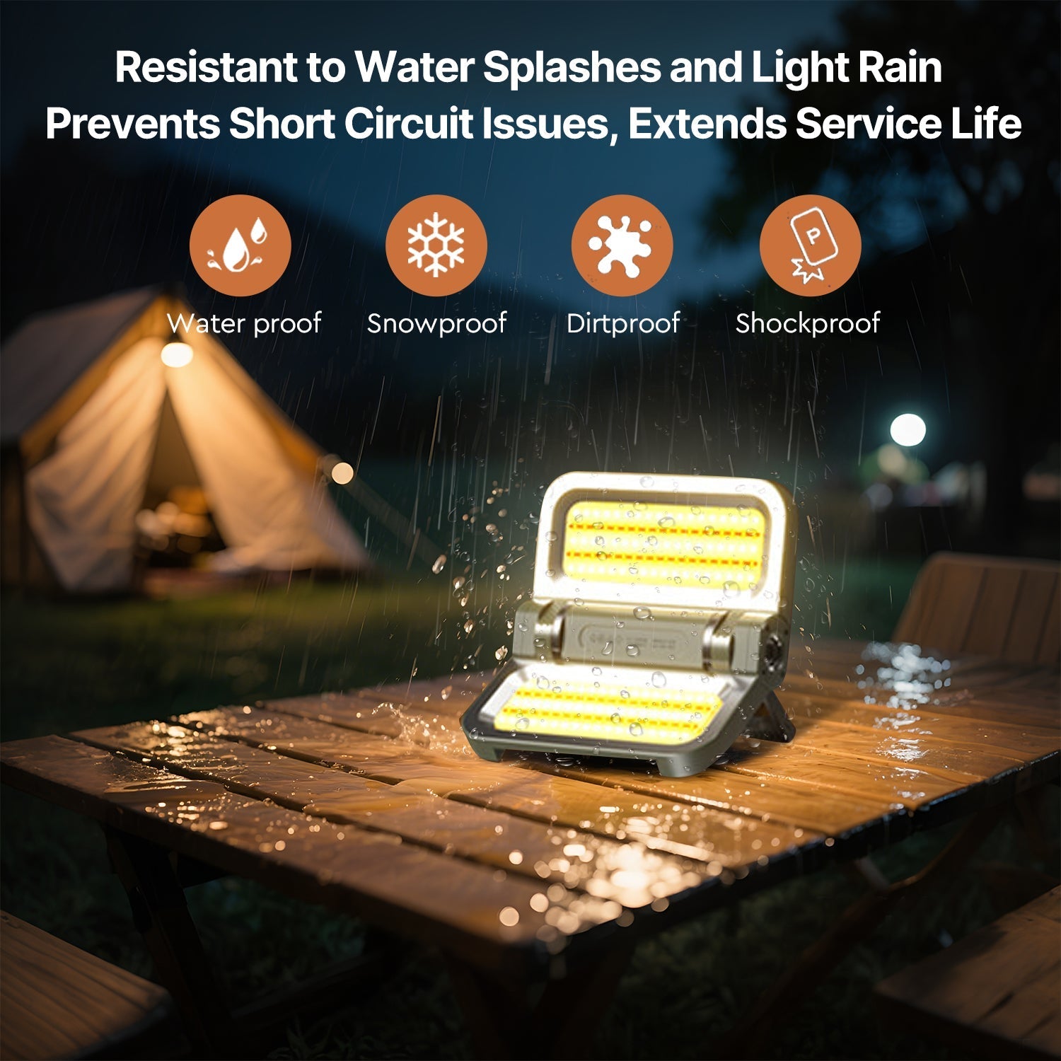 Rechargeable Flood Light with Solar Power and USB Charging