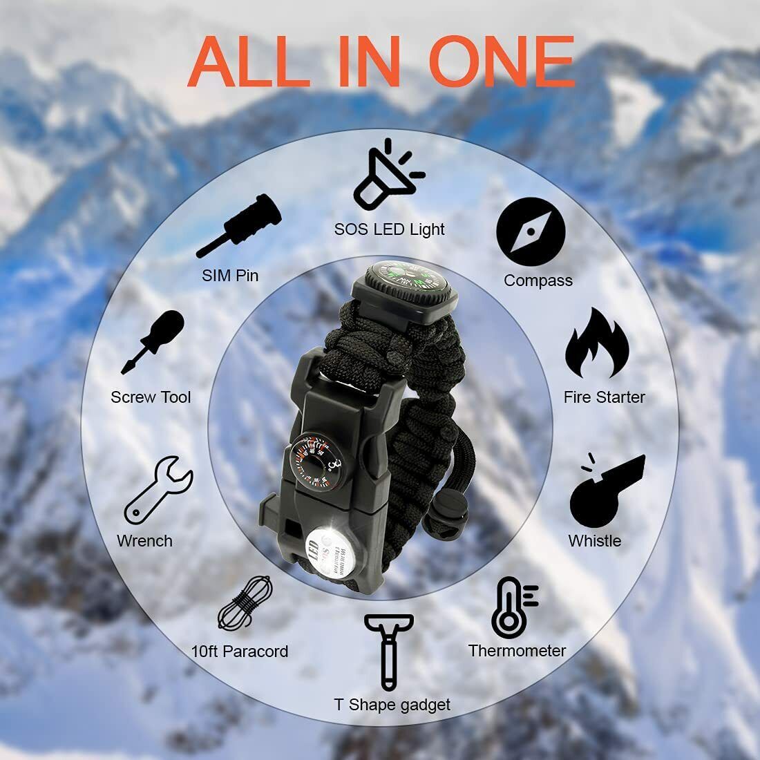 Survival Bracelet with 20 Tools Made from Durable Paracord