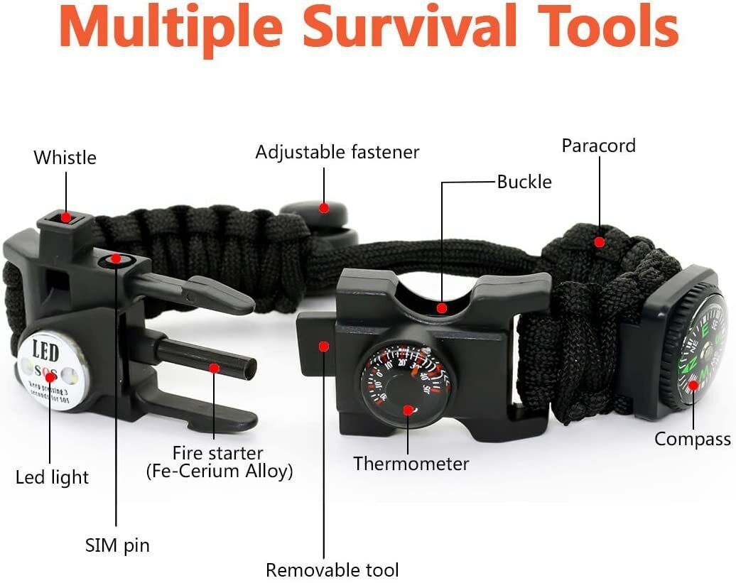 Survival Bracelet with 20 Tools Made from Durable Paracord