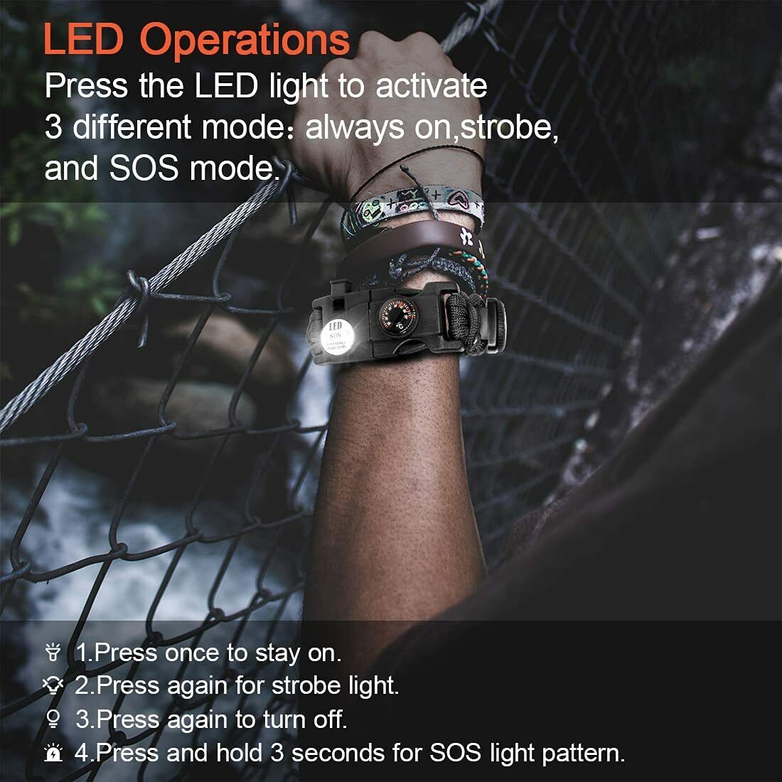 Survival Bracelet with 20 Tools Made from Durable Paracord