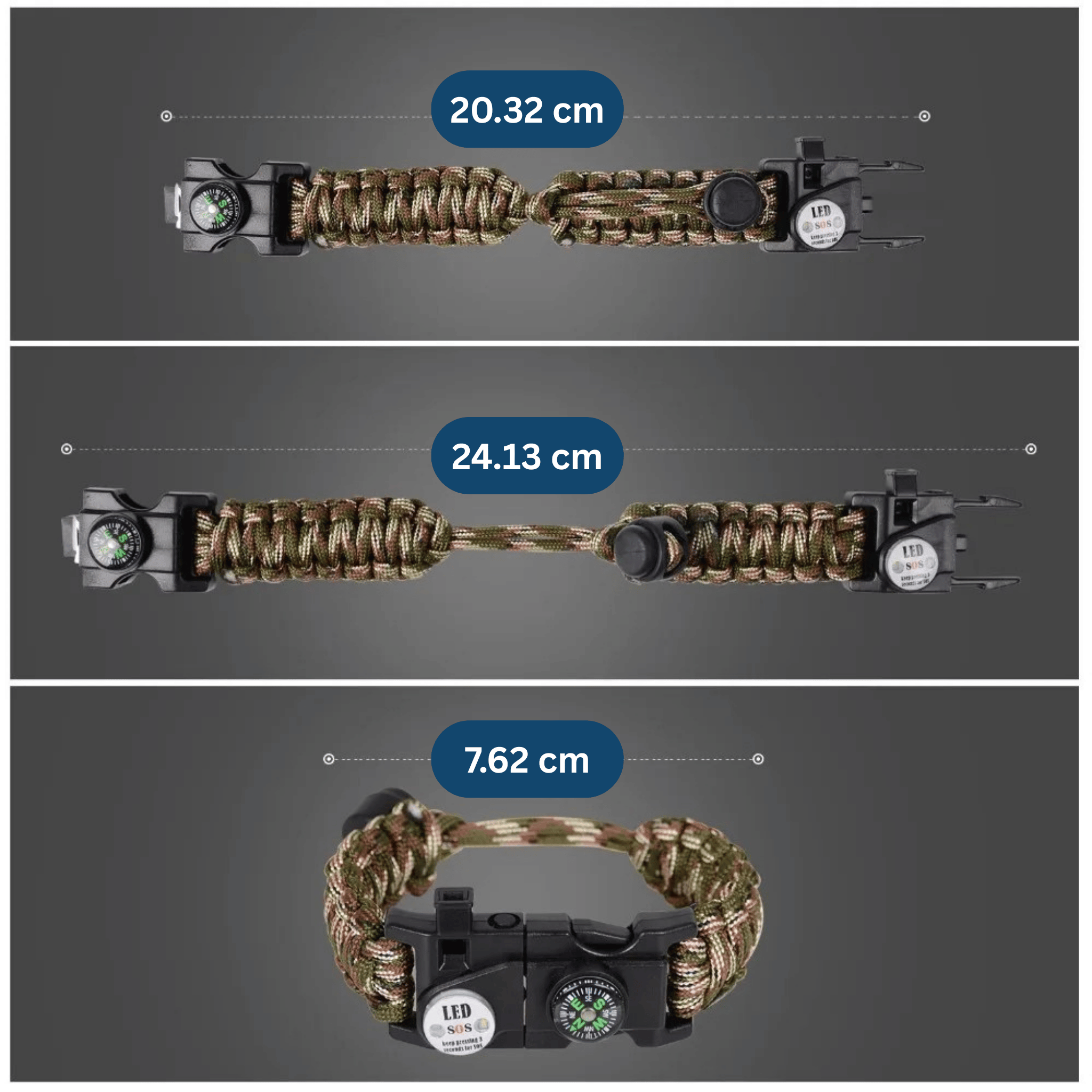 LED Compass Paracord Survival Bracelet