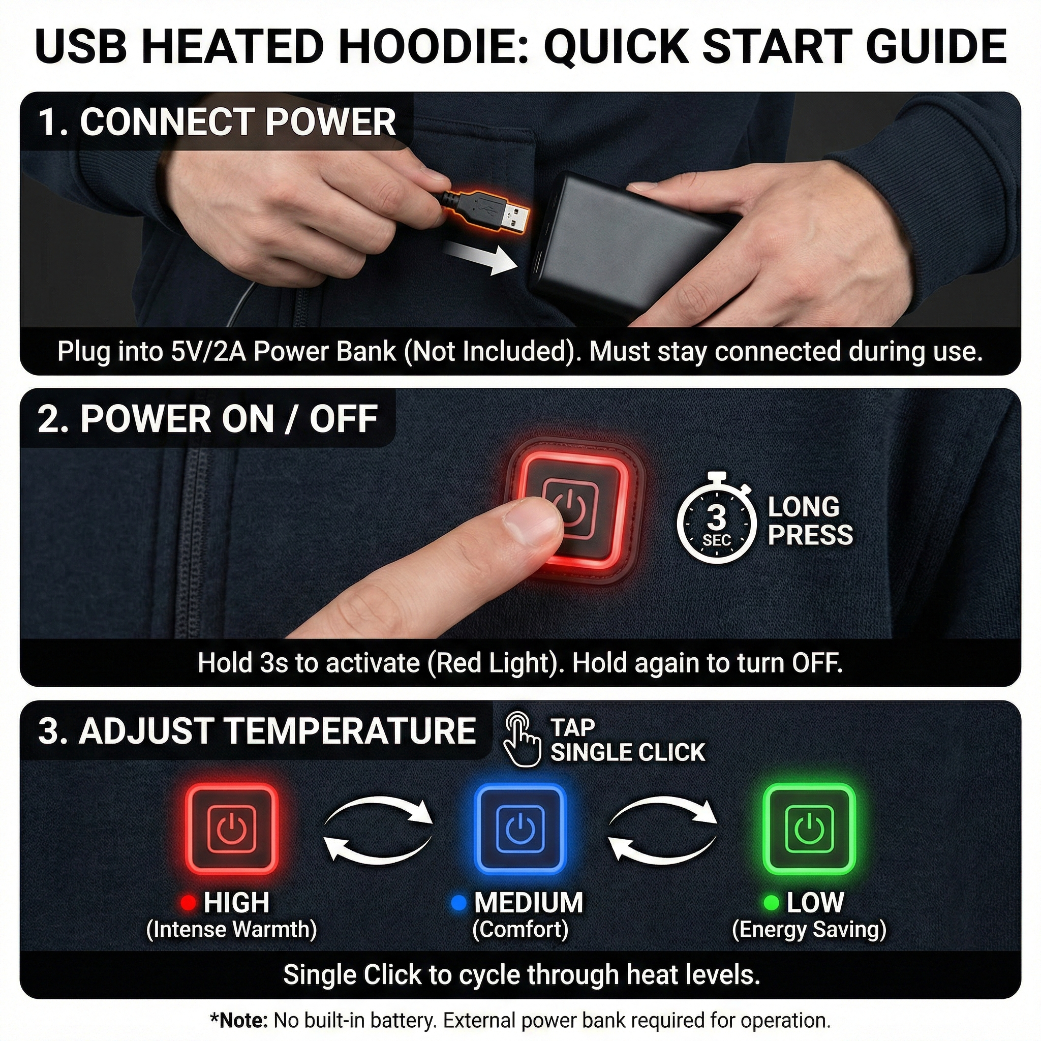 Winter Warmth Heated Hoodie with USB Connection