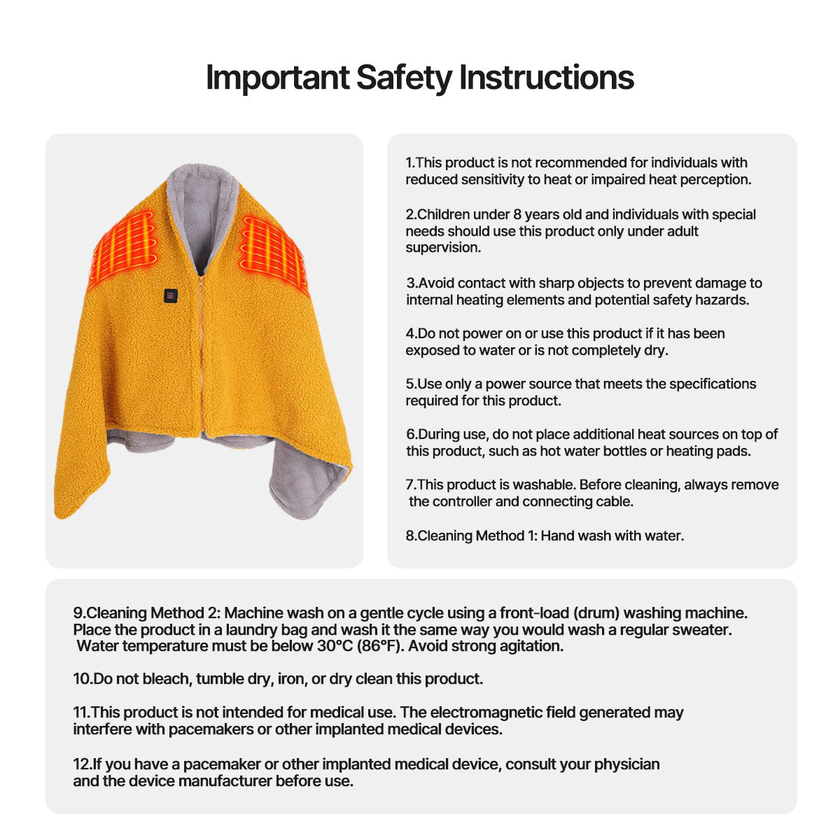 Wearable Heated Blanket with USB Connection and 3 Temperature Levels