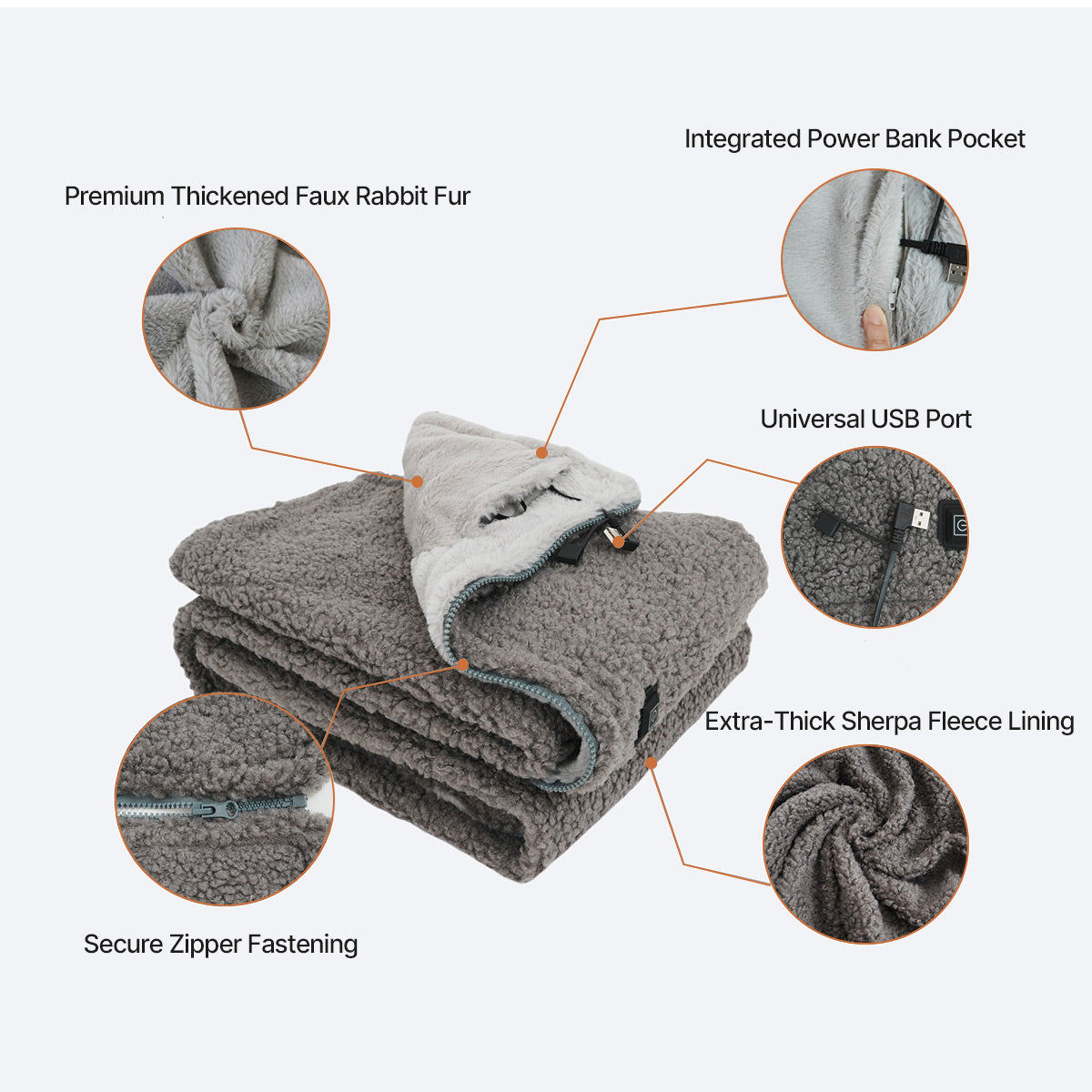 Wearable Heated Blanket with USB Connection and 3 Temperature Levels