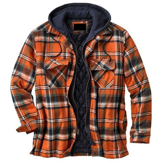 Warm Hooded Parka Jacket in Vintage Plaid Design