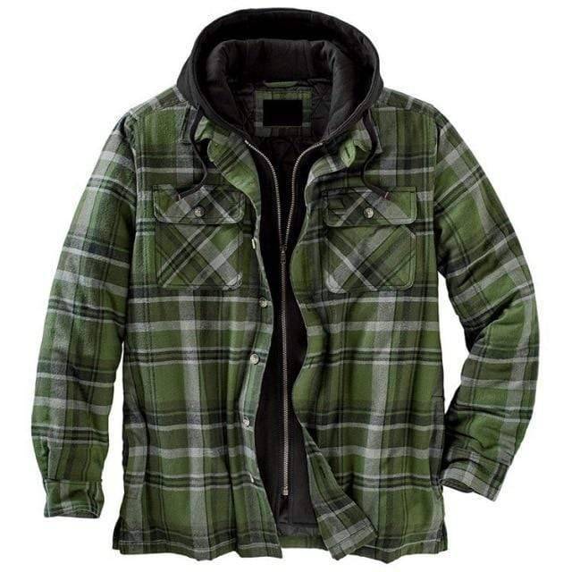 Warm Hooded Parka Jacket in Vintage Plaid Design