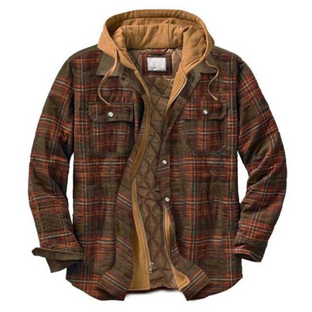 Warm Hooded Parka Jacket in Vintage Plaid Design