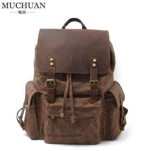 Spacious Backpack with Waterproof Canvas and Leather Design