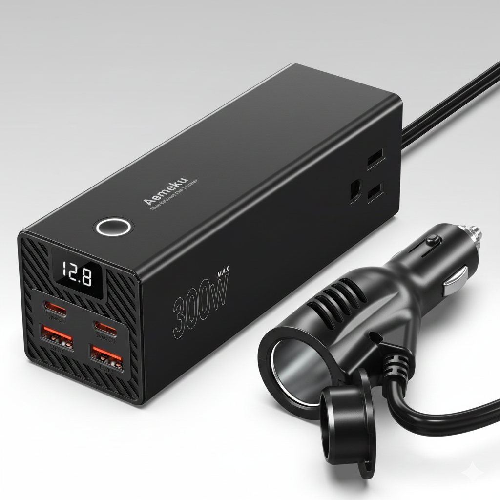 Car Power Inverter for Universal Use with Dual Quick Charge Ports