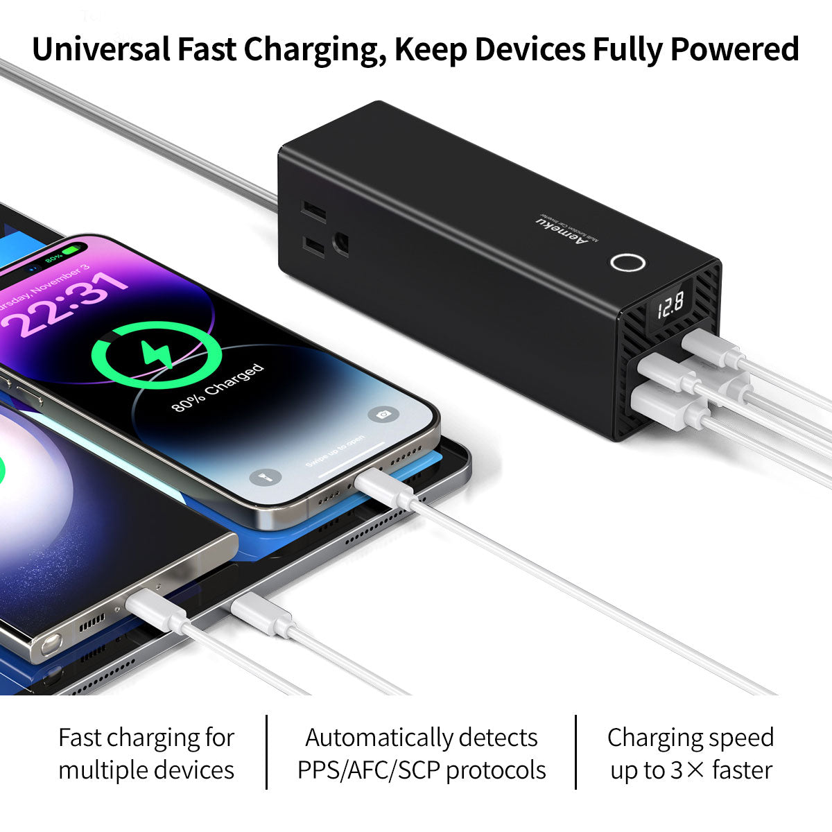 Car Power Inverter for Universal Use with Dual Quick Charge Ports
