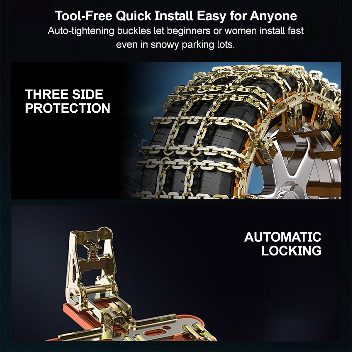Traction Set for Snow - Universal Car Tire Chains with Easy Installation