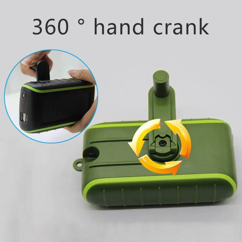 Solar Power Bank with Hand Crank and Flashlight – USB Compatible
