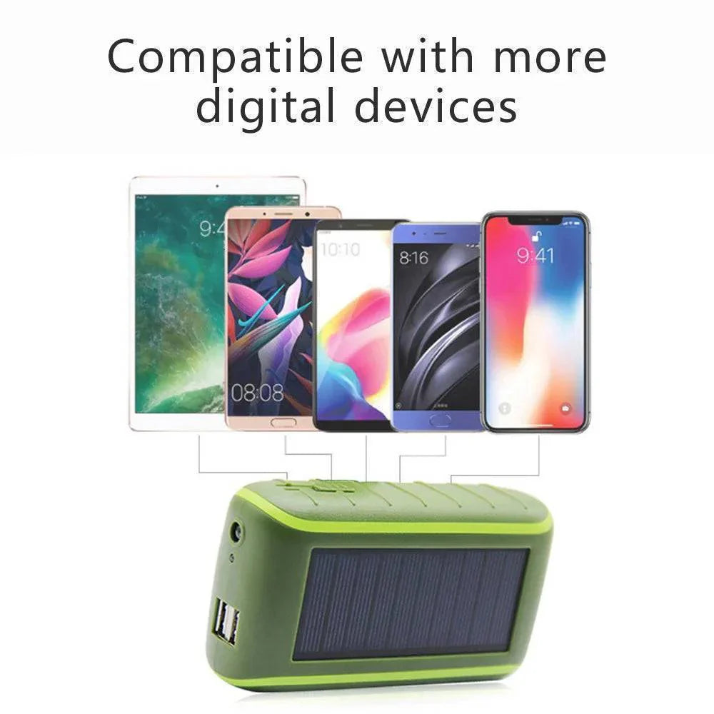Solar Power Bank with Hand Crank and Flashlight – USB Compatible