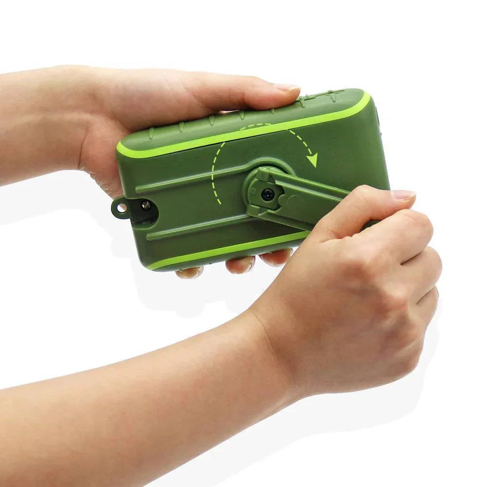 Solar Power Bank with Hand Crank and Flashlight – USB Compatible