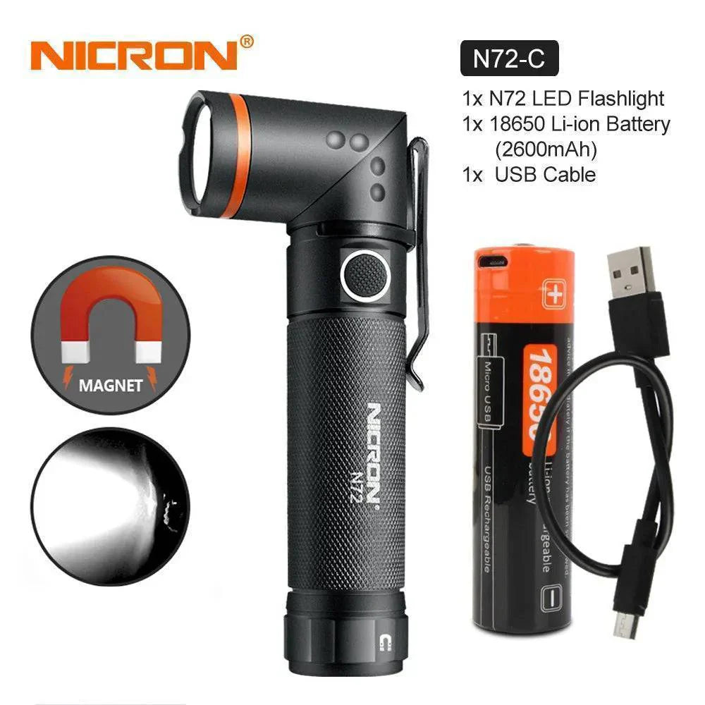 Rechargeable LED Flashlight with Magnetic Base – 90° Rotating Design