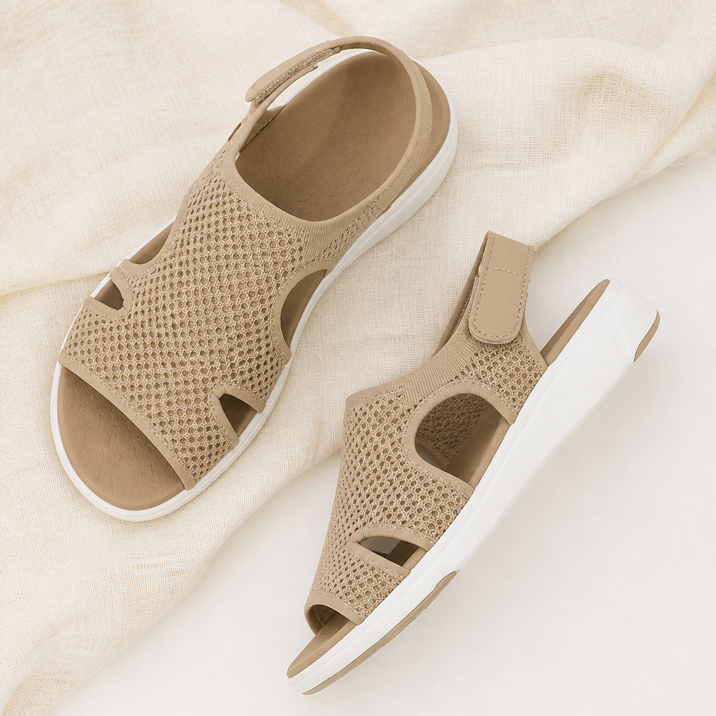 AeroLuxe™ – Cushioned Mesh Slingback Sandals with Velcro Strap
